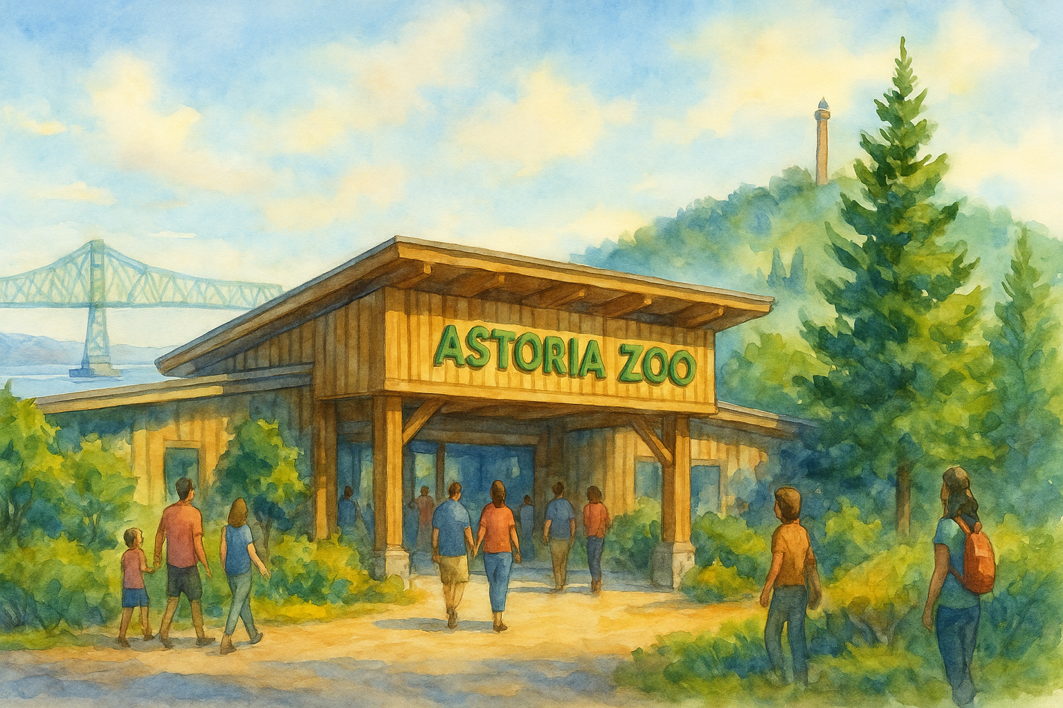 Artist's concept of the future Astoria Zoo entrance with timber façade and coastal landscaping